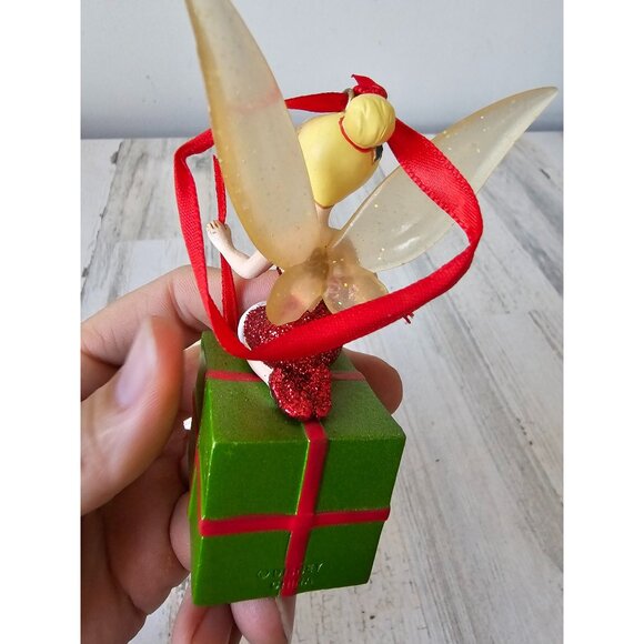 Tinkerbell present ornament Xmas tree sparkle glitter red green - Picture 4 of 8
